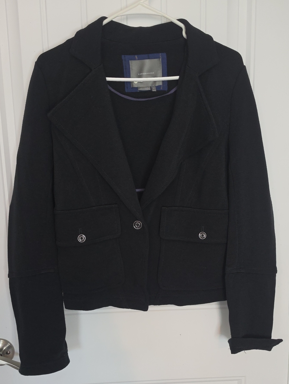 Anthropologie Black Tailored Blazer with Button Flap Pockets